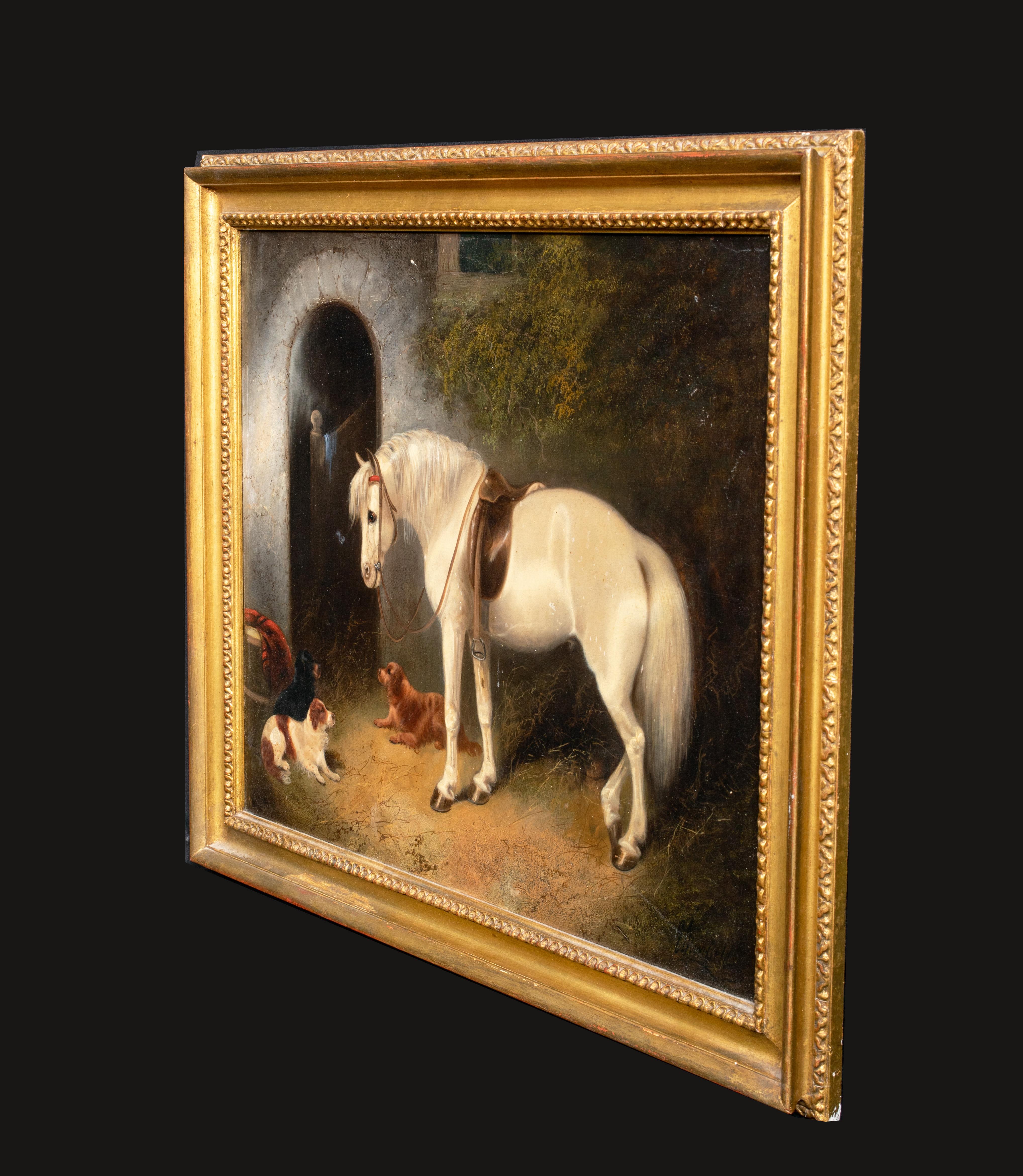 Un caballo blanco acompañado de Spaniels, Siglo XIX 5
