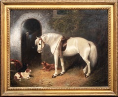 Un caballo blanco acompañado de Spaniels, Siglo XIX