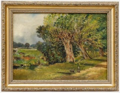 A.B. Scott - Framed Late 19th Century Oil, Bunnies Under the Oak Tree