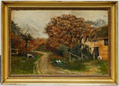 A.B. Scott - Gerahmtes Ölgemälde des späten 19. Jahrhunderts, Esel und Gänse auf einem Bauernhof auf einem Landgut