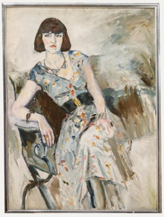 Abraham de Clercq - Framed 20th Century Oil, Lady in a Floral Dress