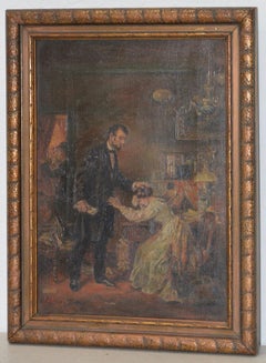 Abraham Lincoln Consoles Mary Todd Lincoln Original Oil Painting c.1924