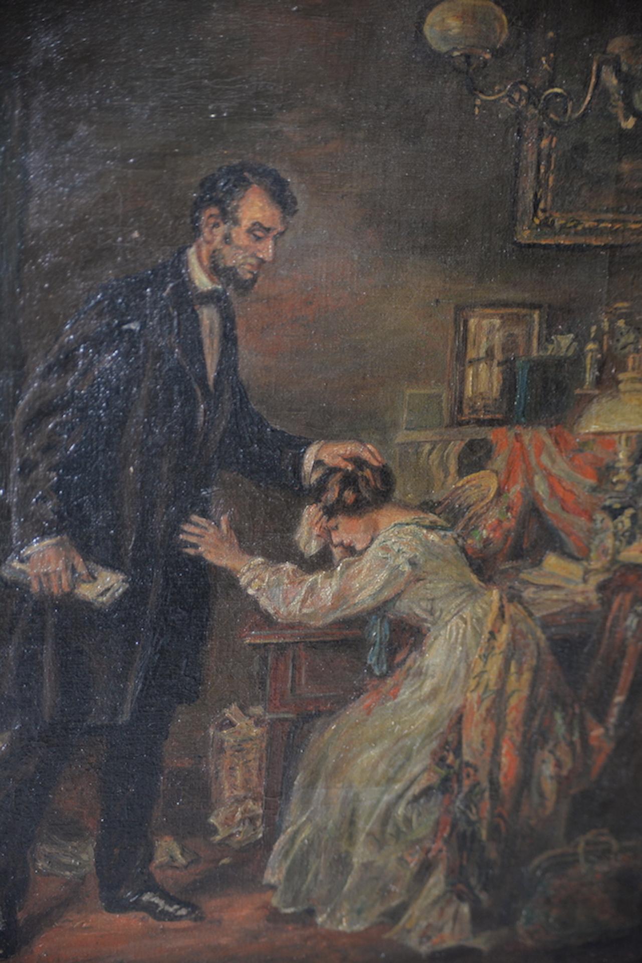 Abraham Lincoln Consoles Mary Todd Lincoln Original Oil Painting c.1924 1