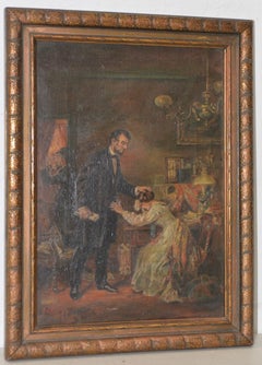 Abraham Lincoln Consoles Mary Todd Lincoln Original Oil Painting c.1924