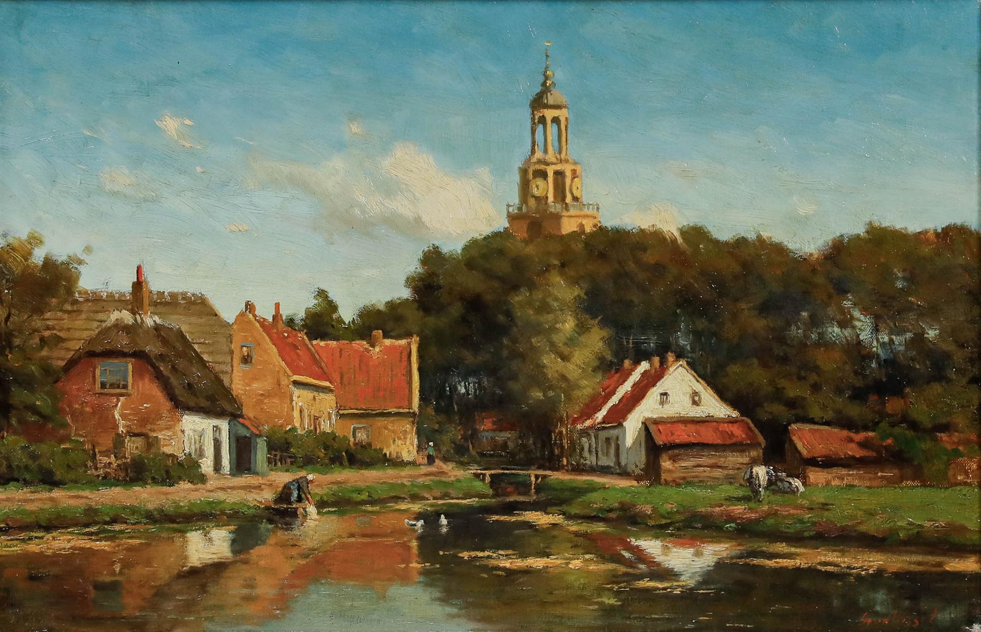 Abraham van der Wissel (1865-1926) - Öl, Blick auf die Kirche, Ende 19. – Painting von Unknown