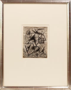 Abraham Walkowitz (1878-1965) Pintura abstracta modernista antigua firmada y enmarcada