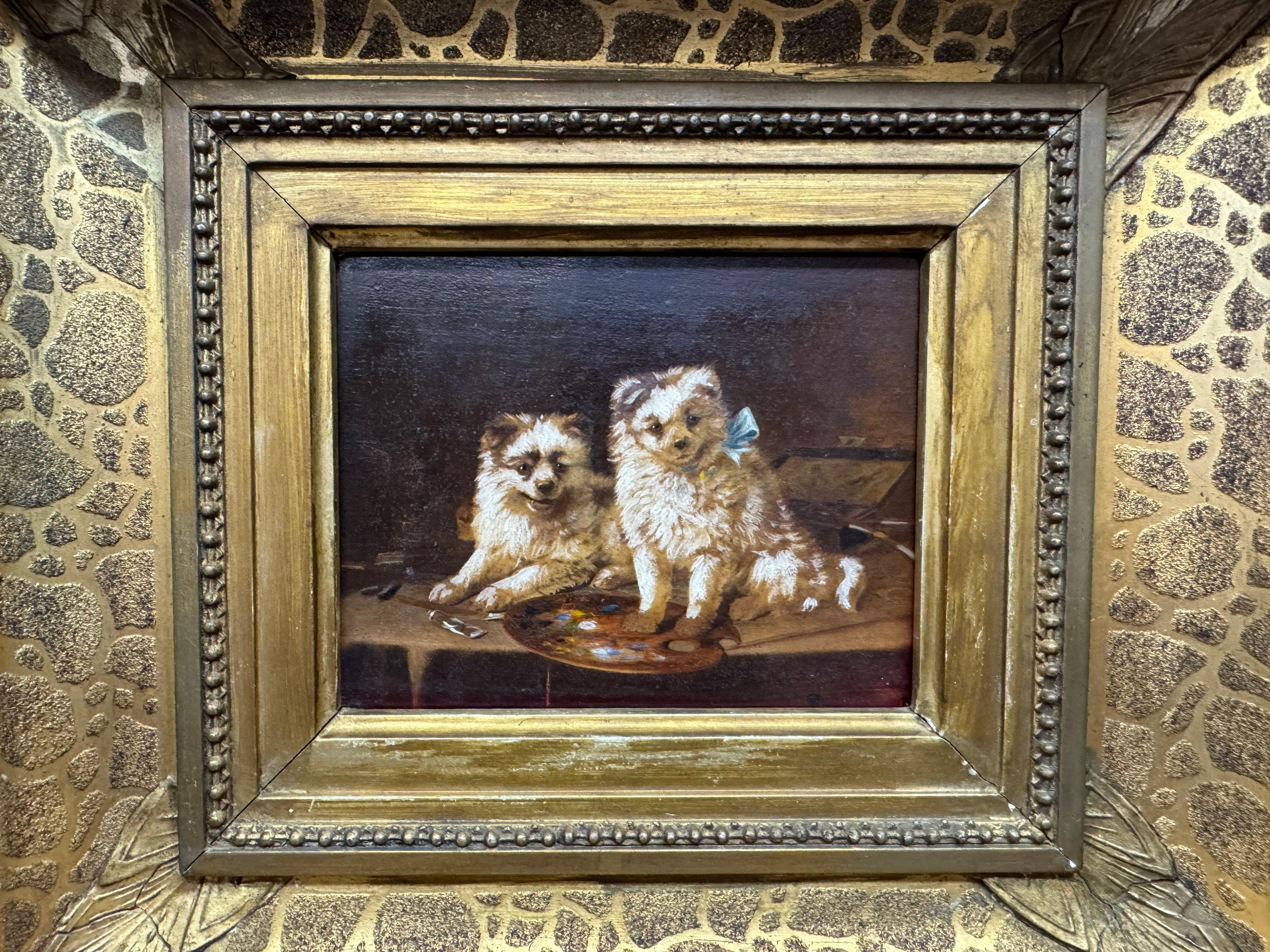 Absolutely beautiful and charming 19th century portrait painting of two dogs For Sale 1