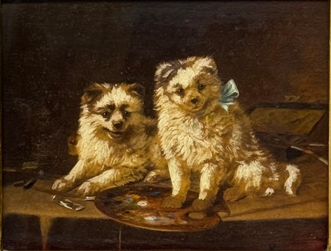 Absolutely beautiful and charming 19th century portrait painting of two dogs For Sale 5