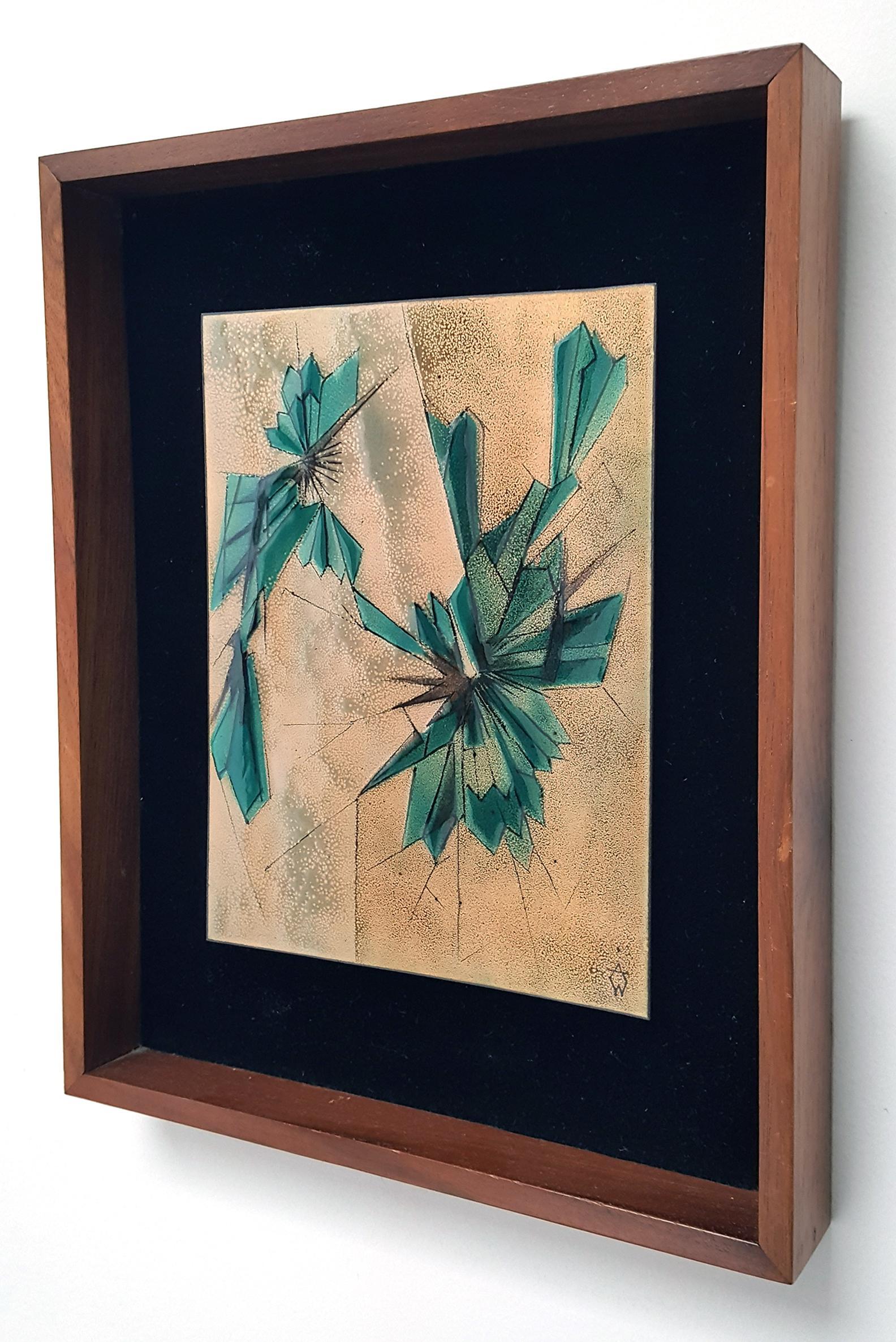 Quadro astratto geometrico in rame smaltato di Irwin Whitaker - Painting di Unknown