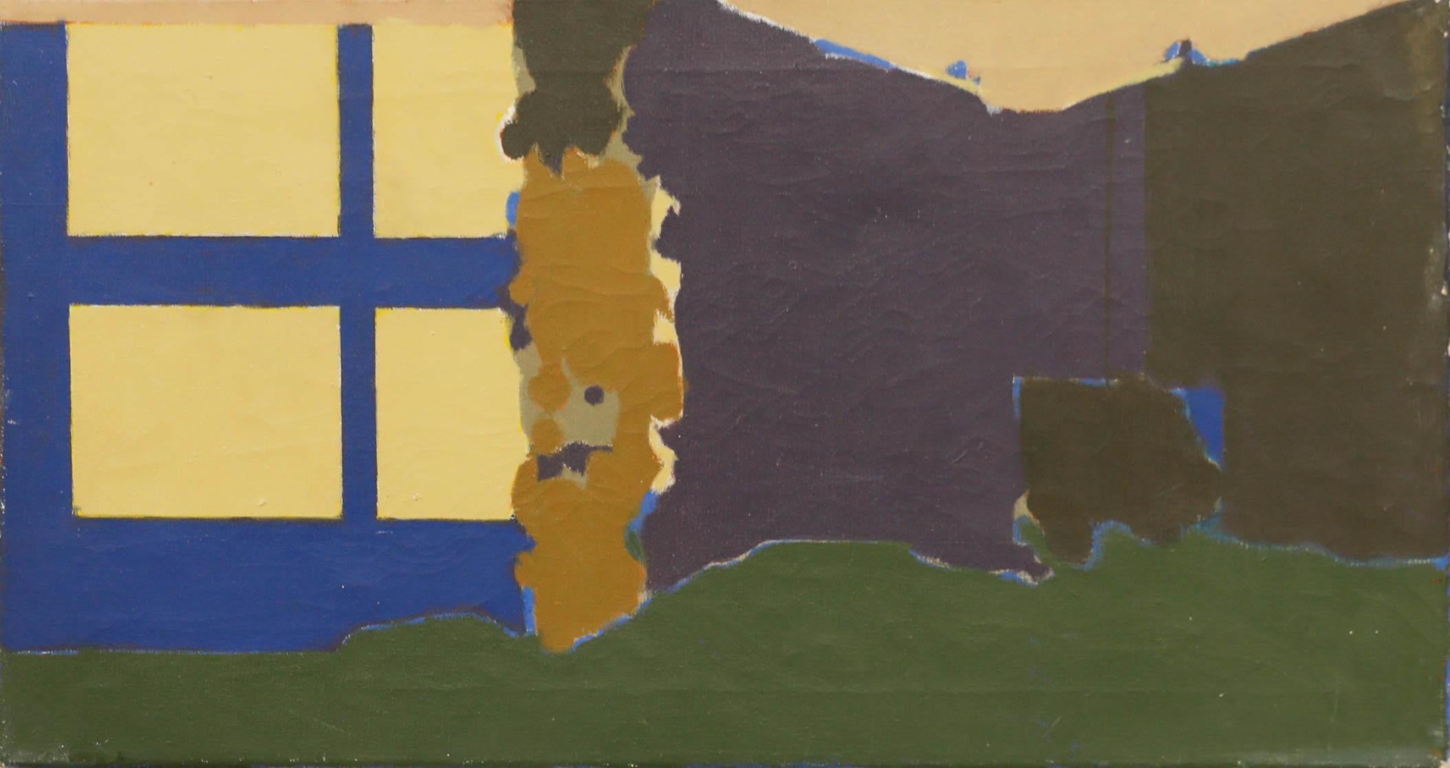 Unknown Landscape Painting – Abstraktes Ölgemälde des 20. Jahrhunderts – Fensterleuchte