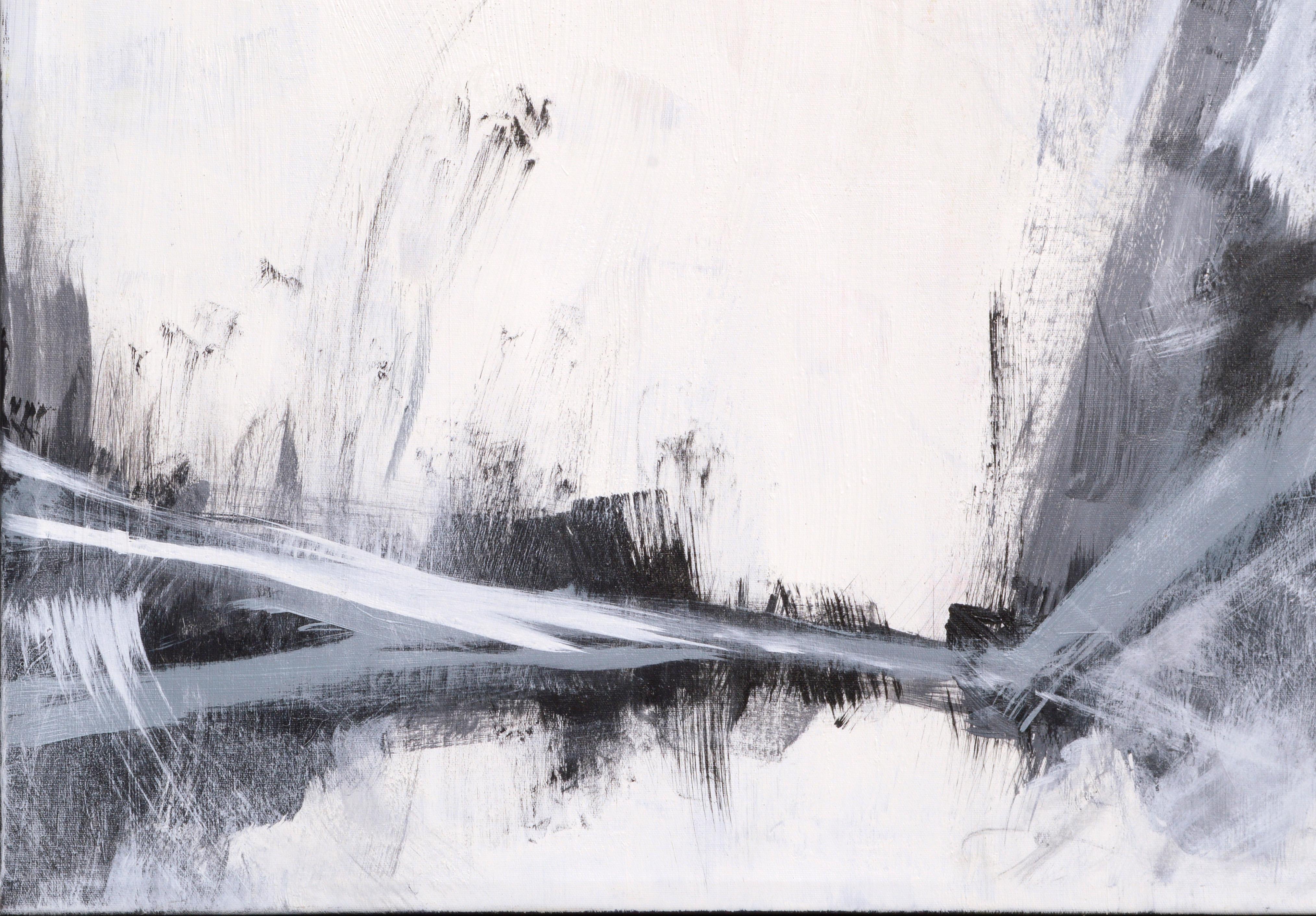 Abstract Black and White Landscape - Painting by Unknown