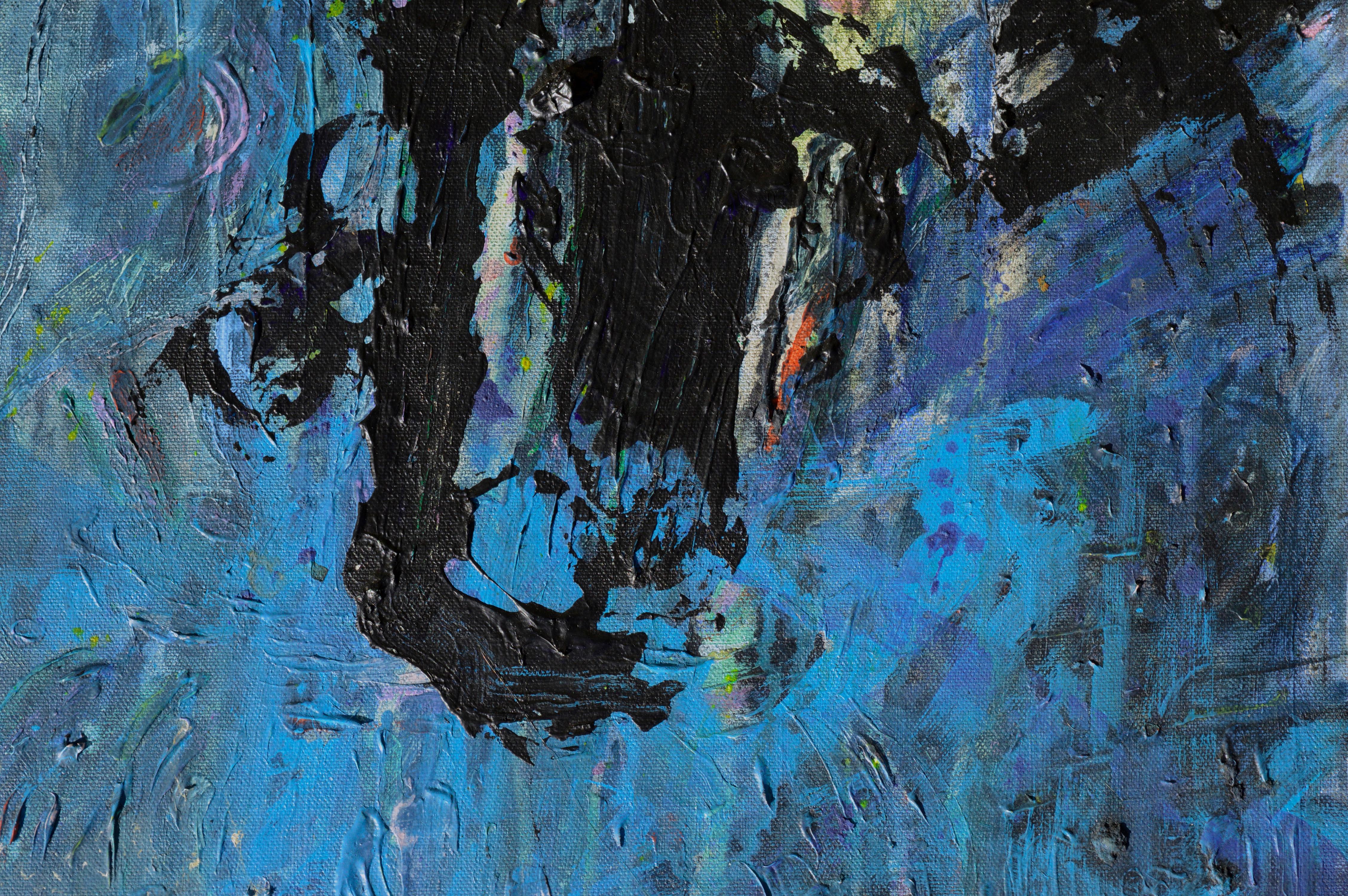 Abstract Expressionist Composition with Electric Blue, Yellow, & Black  - Painting by Unknown