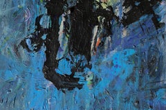 Abstract Expressionist Composition with Electric Blue, Yellow, & Black