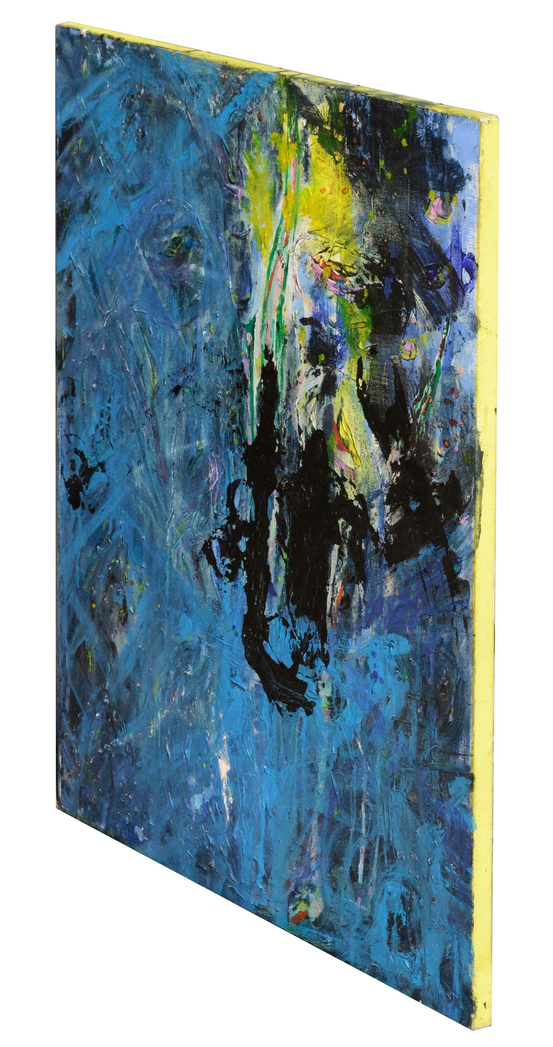Abstract Expressionist Composition with Electric Blue, Yellow, & Black  For Sale 1