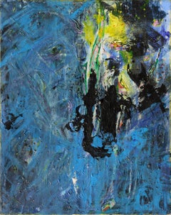 Abstract Expressionist Composition with Electric Blue, Yellow, & Black 