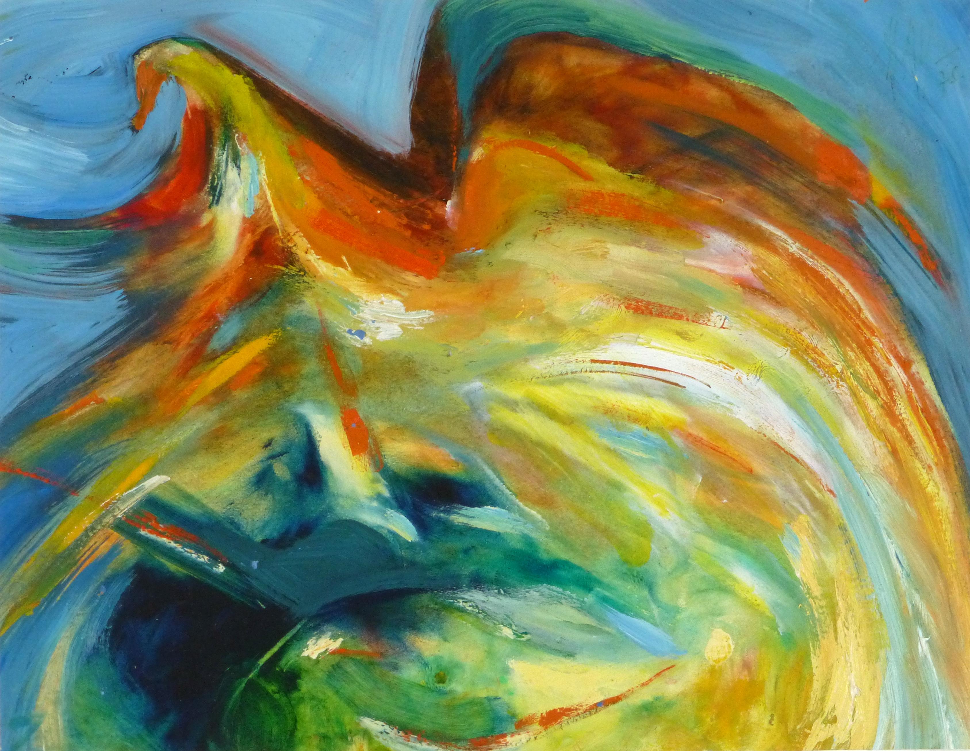 Unknown Abstract Painting – Abstraktes abstraktes - leuchtendes Avian-Flish ""Envol""