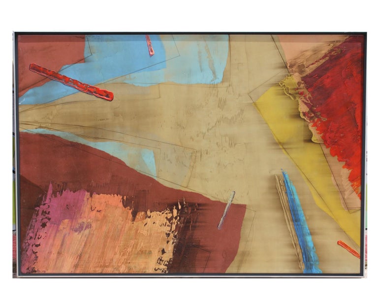 Unknown Abstract Color Field Painting With Blue And Red Tones