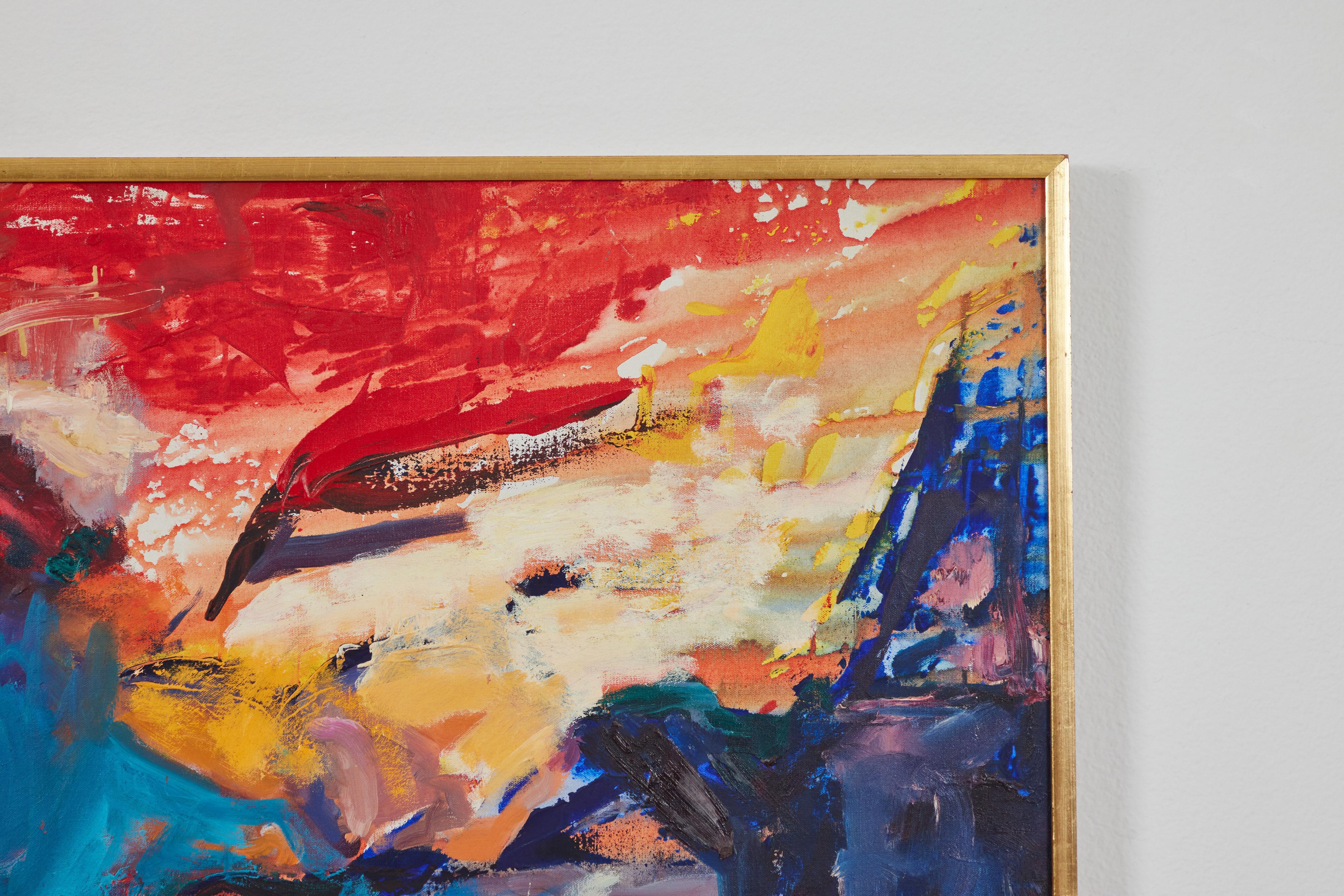 Composition abstraite, huile sur toile, Gail Lapins - Moderne Painting par Unknown