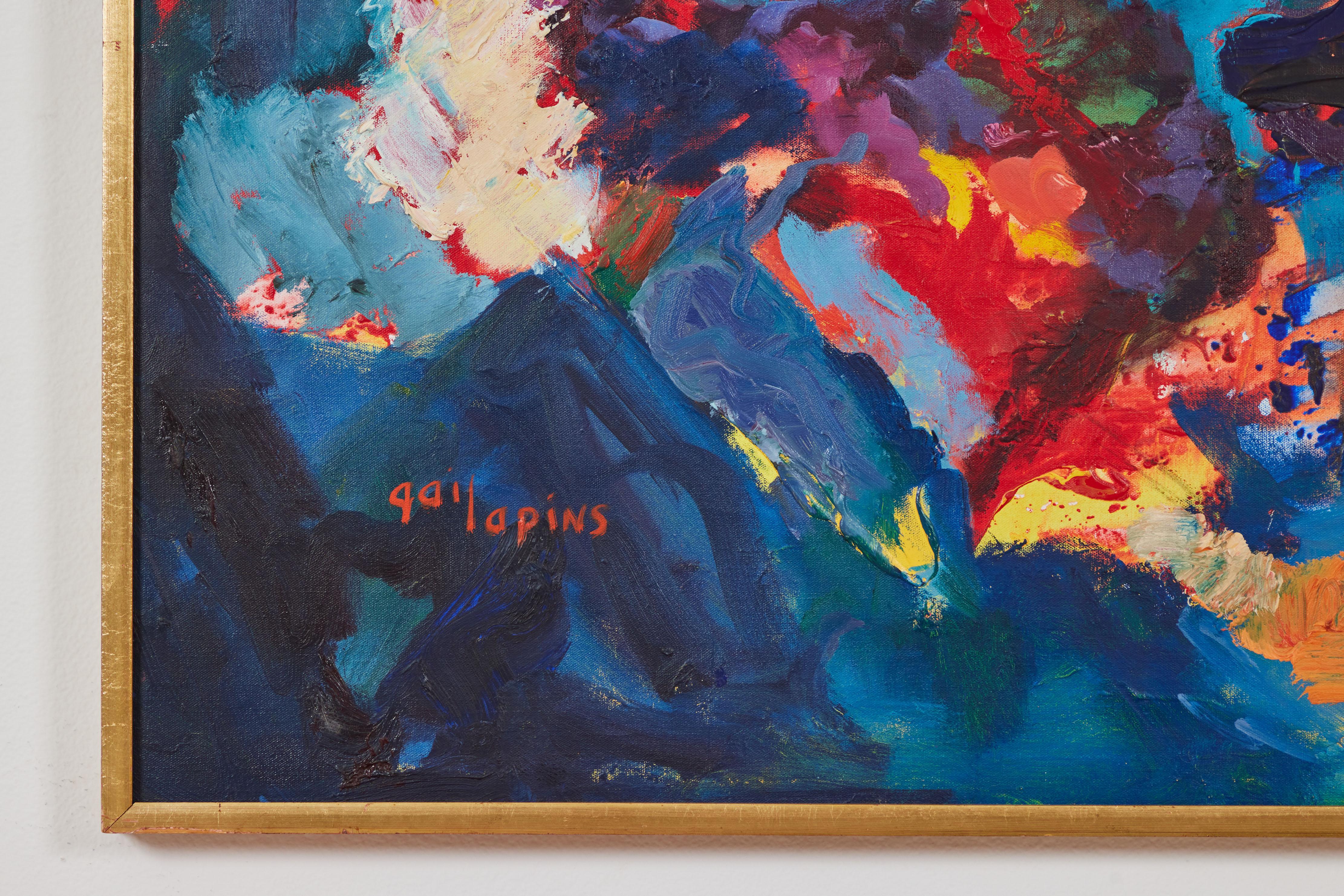 Composition abstraite, huile sur toile, Gail Lapins - Gris Abstract Painting par Unknown