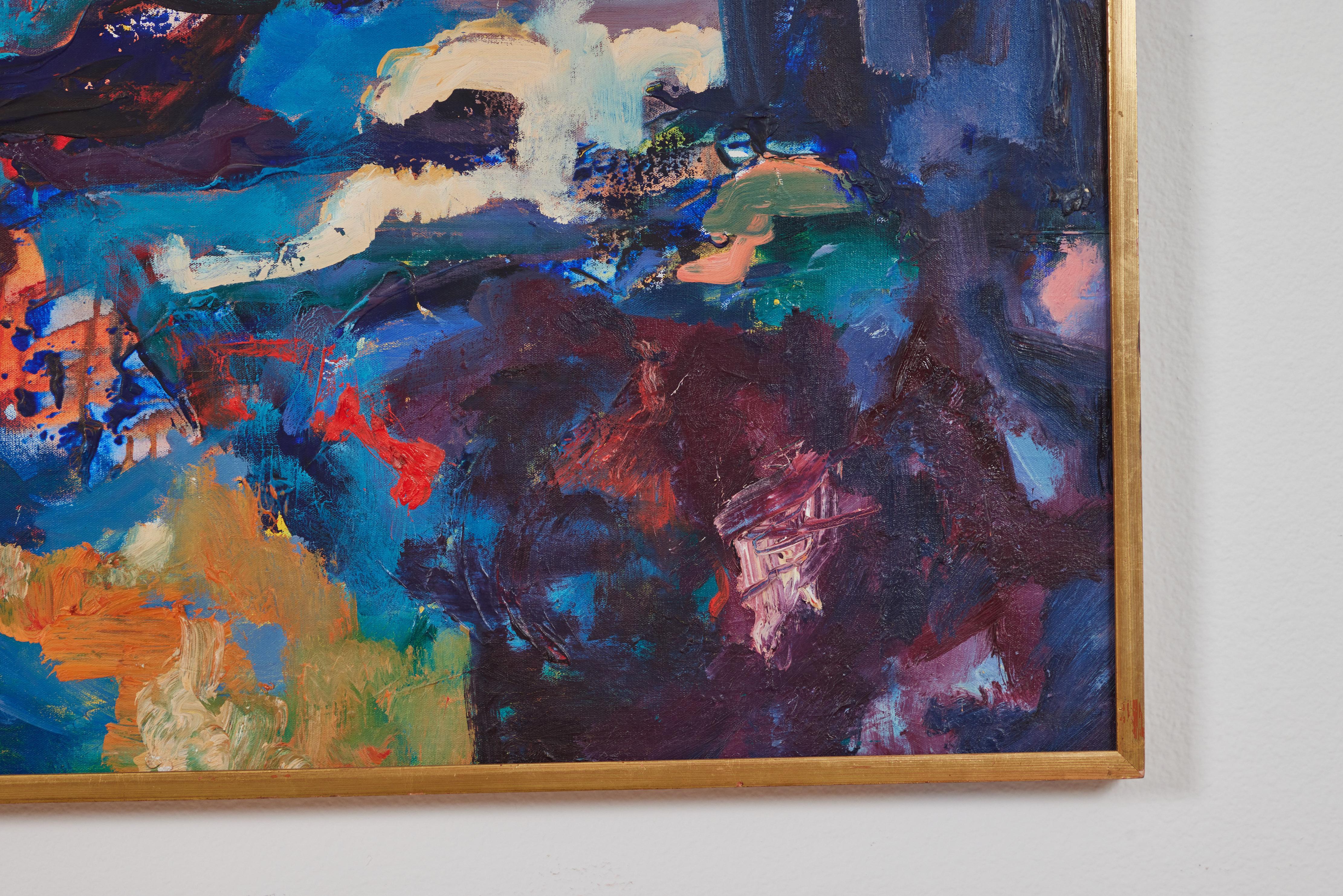 Il s'agit d'une fantastique huile sur toile de Gail Lapins.  Cette pièce est parfaite pour apporter une touche de couleur dans un intérieur terne !  D'une grande taille (47