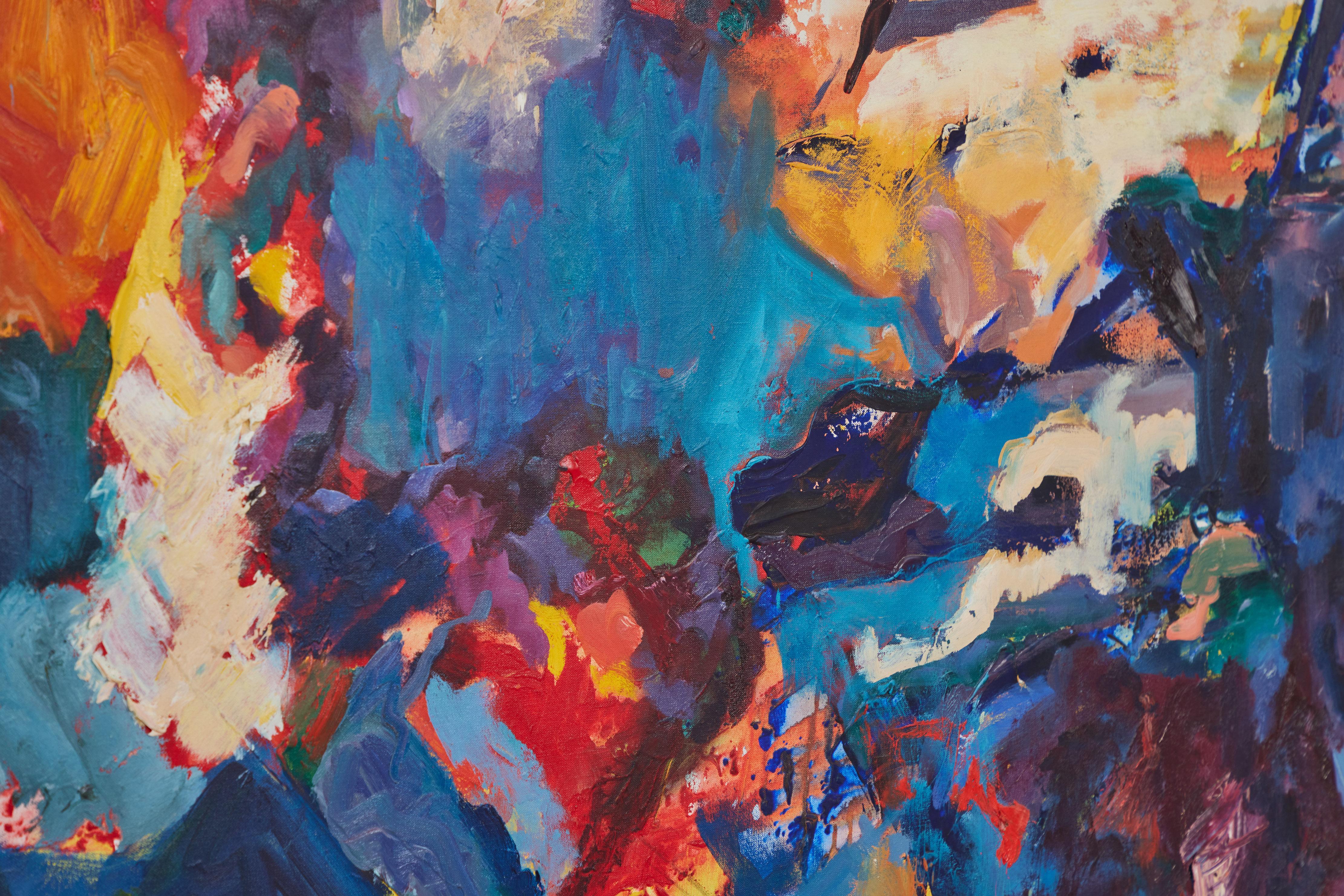 Composition abstraite, huile sur toile, Gail Lapins en vente 2