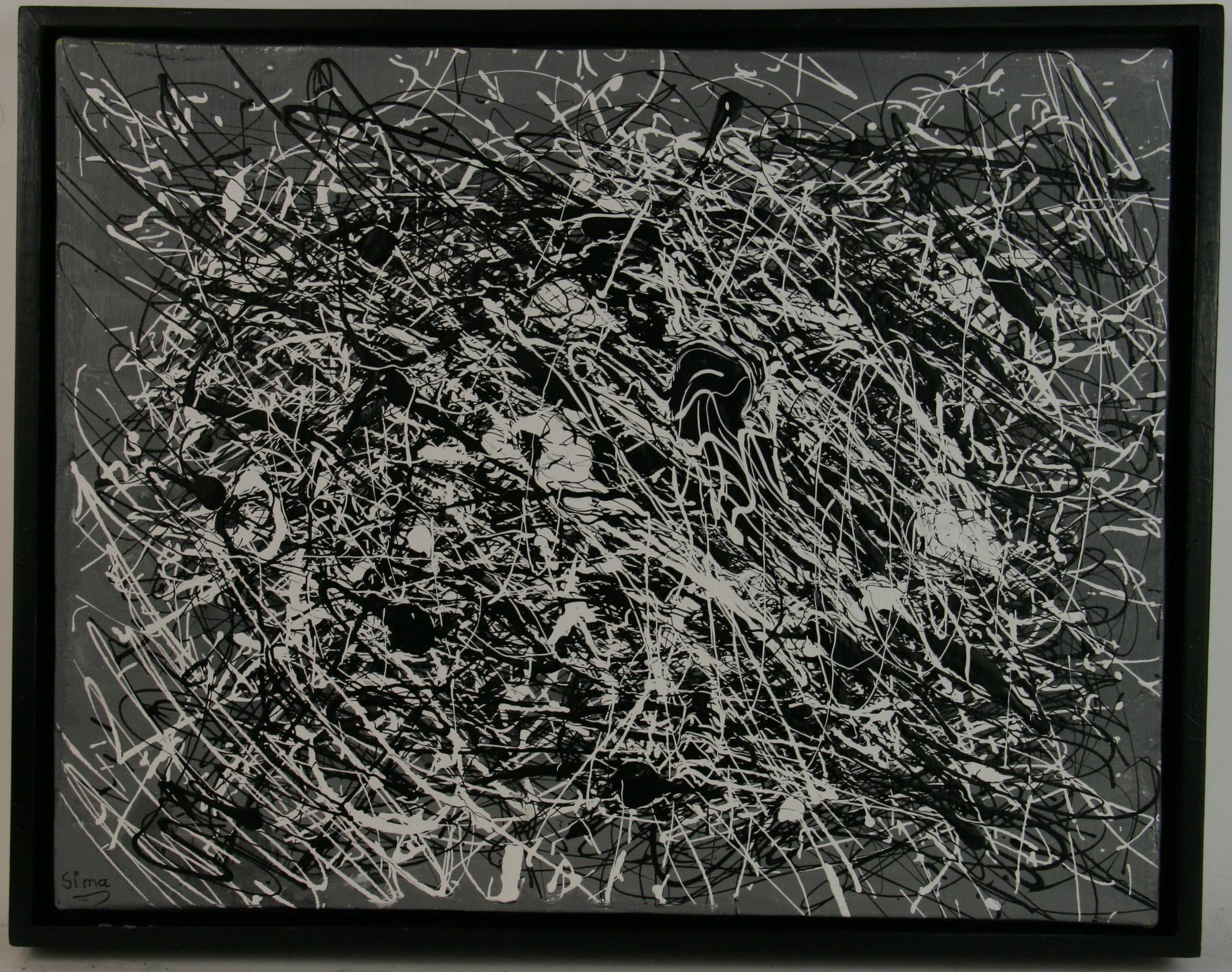 Unknown Abstract Painting - Abstract Expressionist Black and White Action Oil Painting 1960's