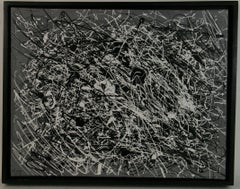 Vintage Abstract Expressionist Black and White Action Oil Painting 1960's