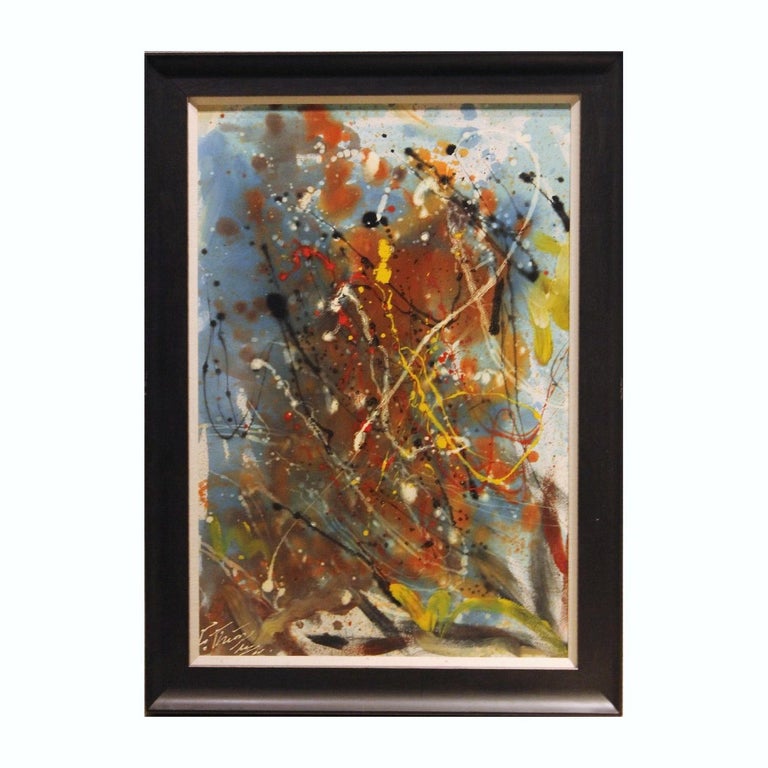 Unknown - Abstract Expressionist Blue and Yellow Toned Painting Signed ...