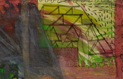 Composición Expresionista Abstracta en Verde, Rojo y Negro