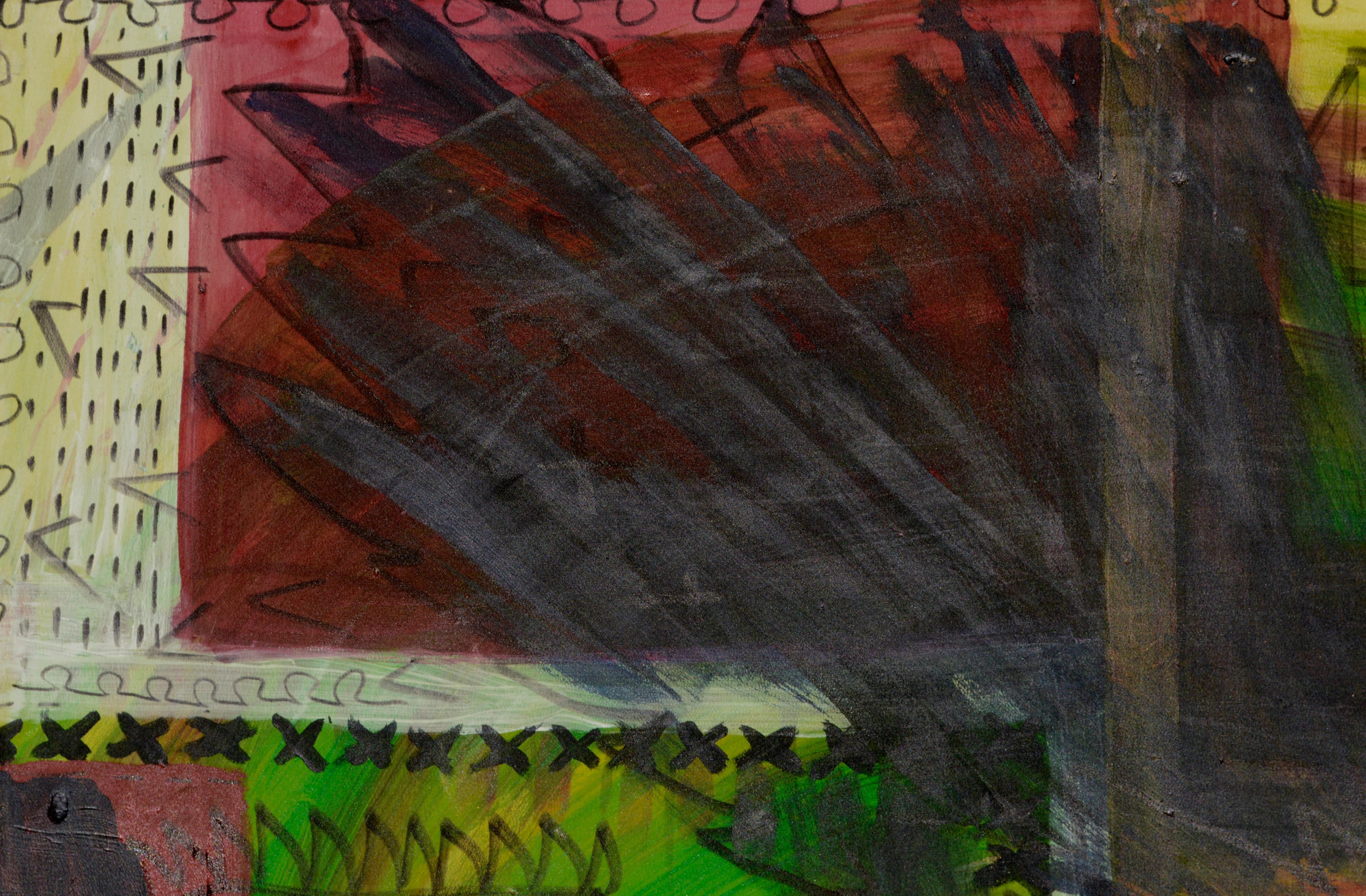 Composition expressionniste abstraite en vert, rouge et noir - Néo-expressionnisme Painting par Unknown