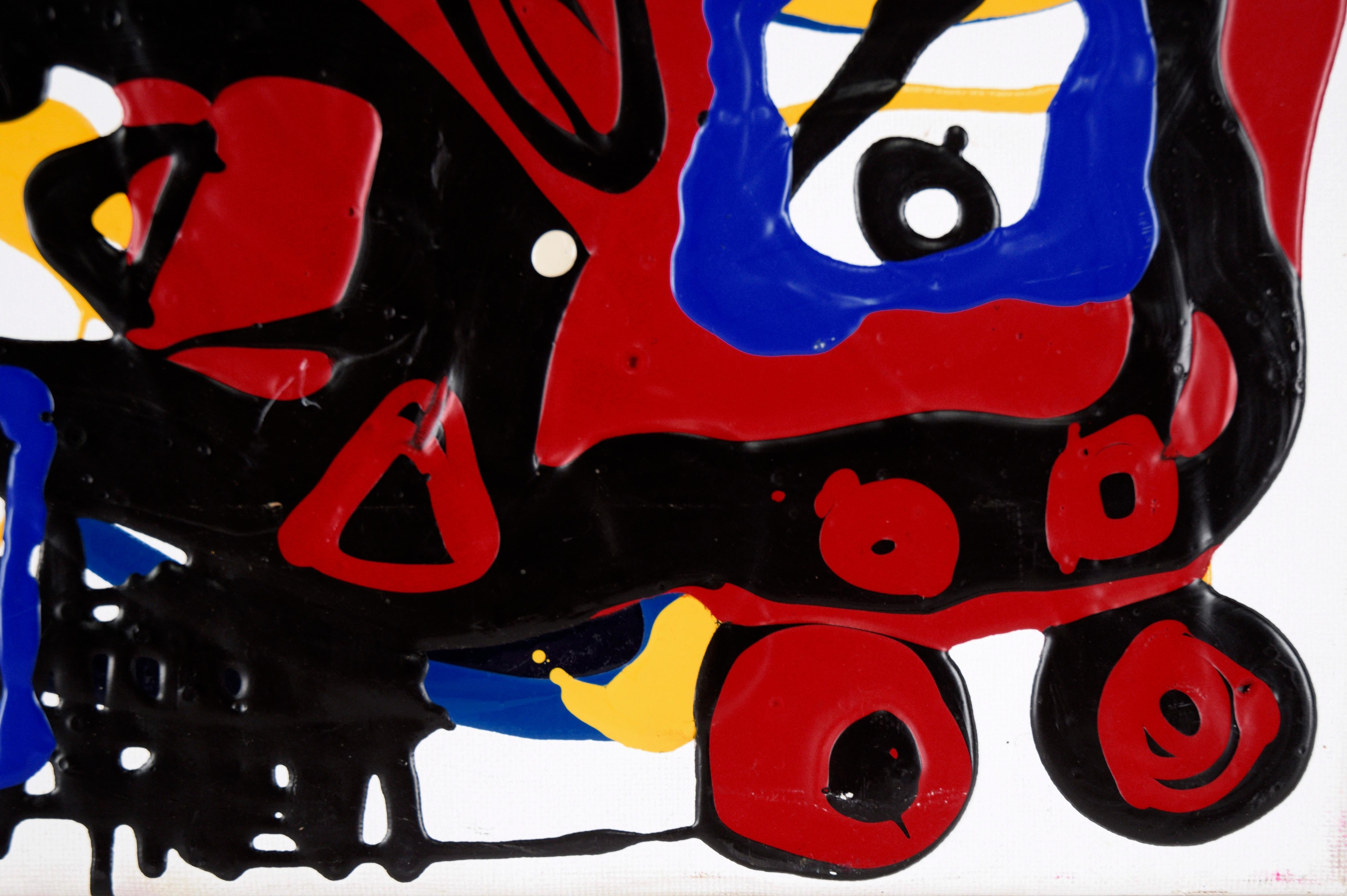 Composition expressionniste abstraite en acrylique rouge, noire et bleue sur toile  en vente 5