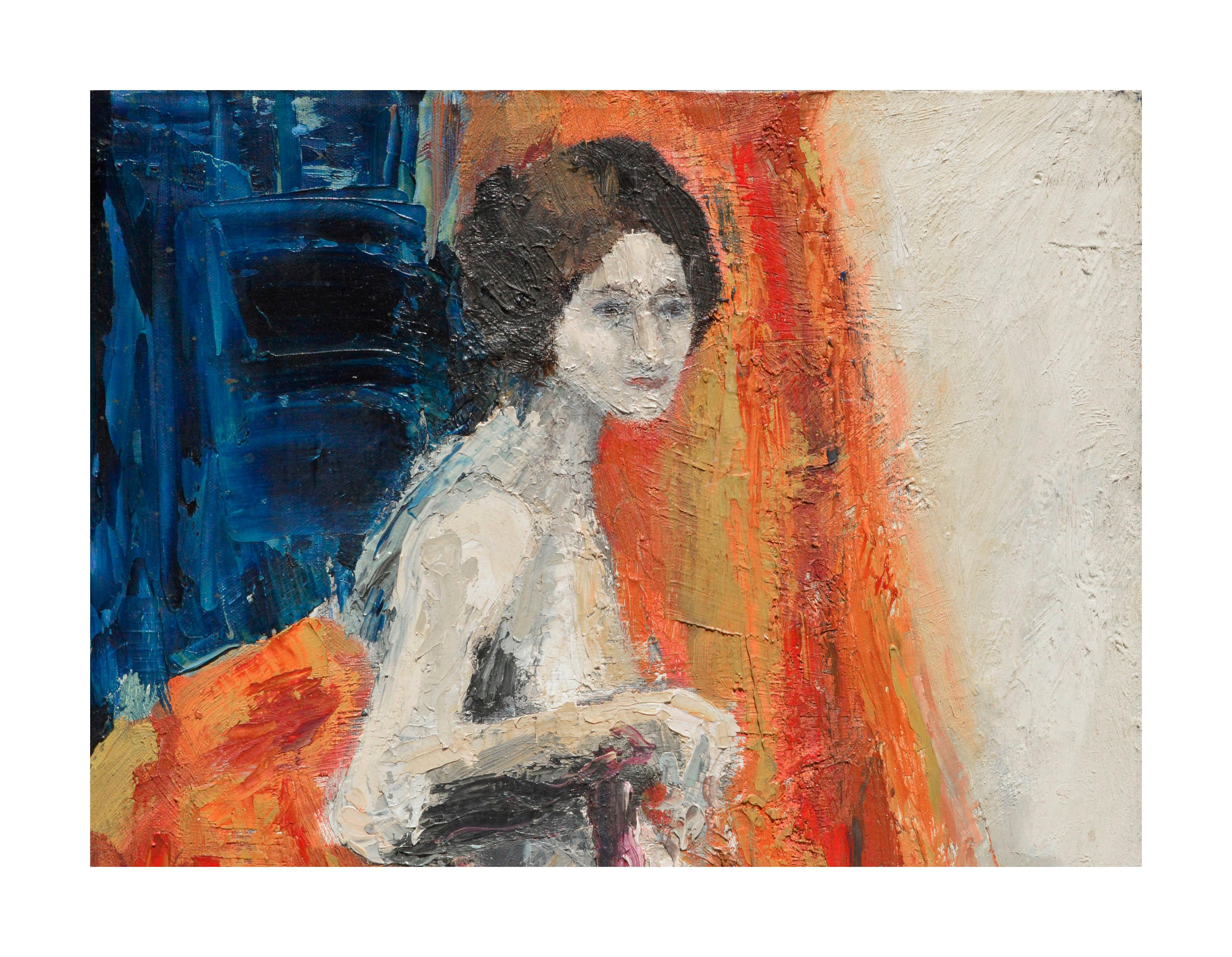 Abstrakt-expressionistische figurative sitzende nackte Frau, abstrakt – Painting von Unknown