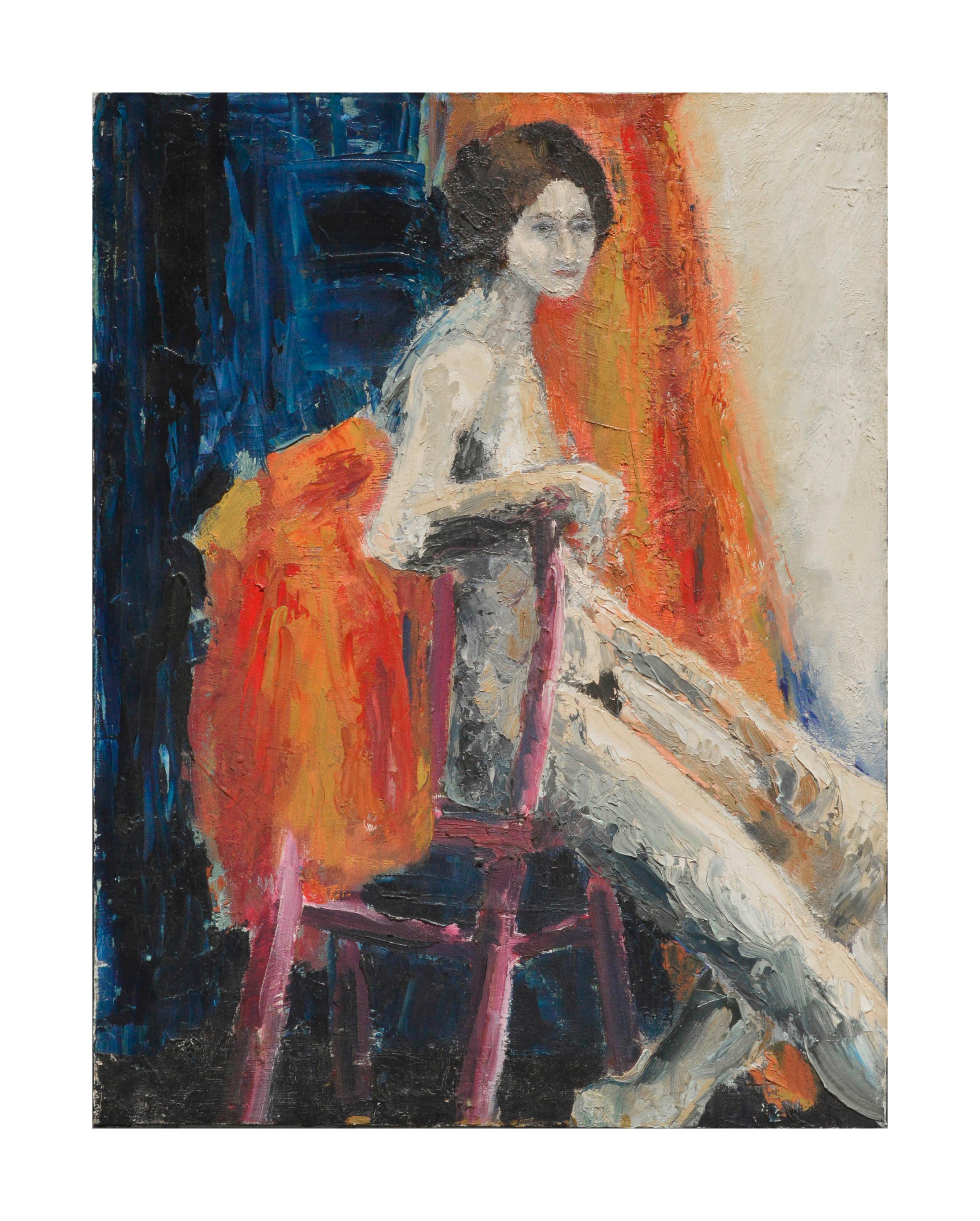 Unknown Nude Painting – Abstrakt-expressionistische figurative sitzende nackte Frau, abstrakt