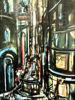 Abstract Expressionist Impasto Painting of Nighttime San Francisco