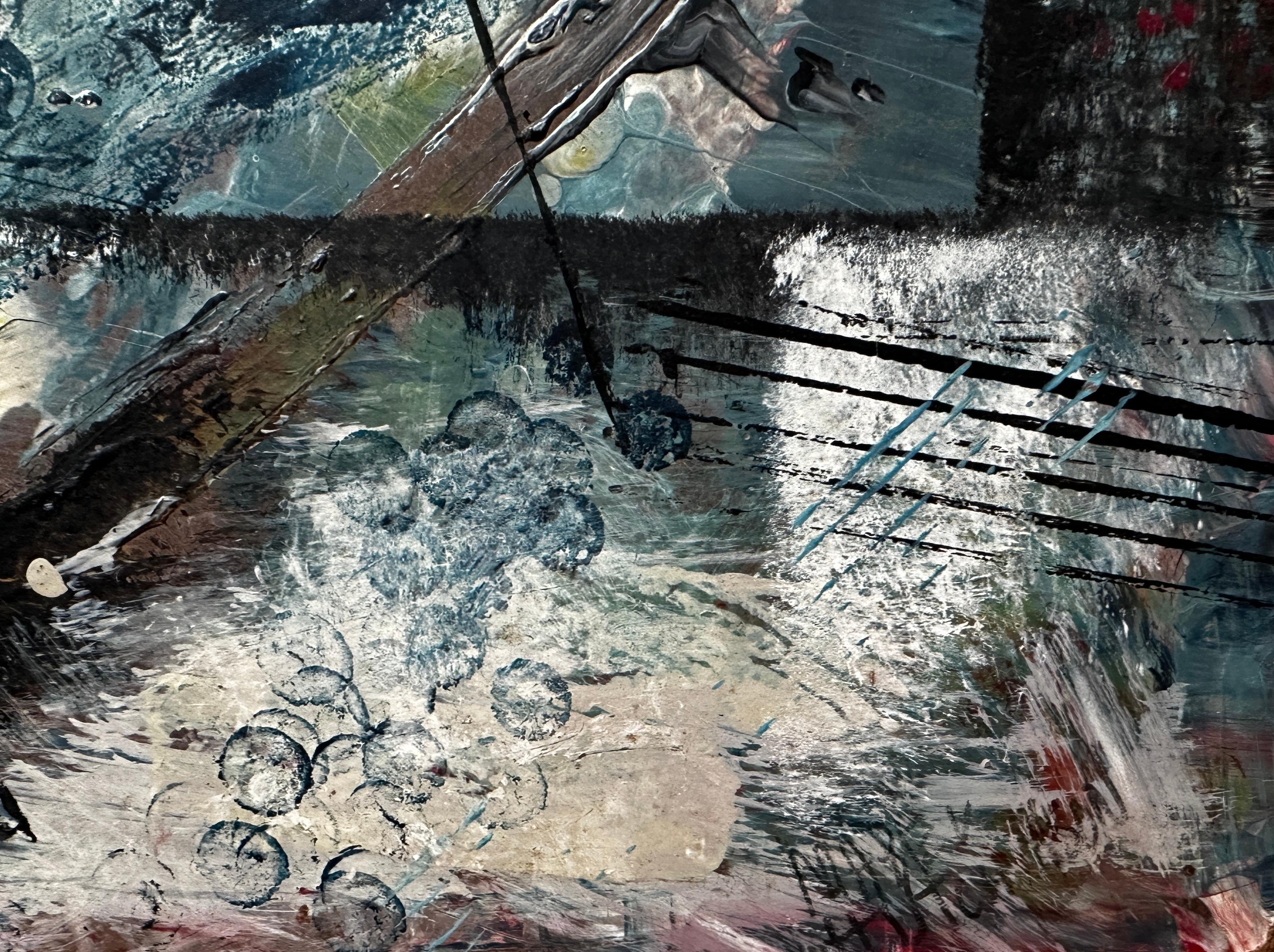 Pittura ad olio espressionista astratta su tavola in vendita 4