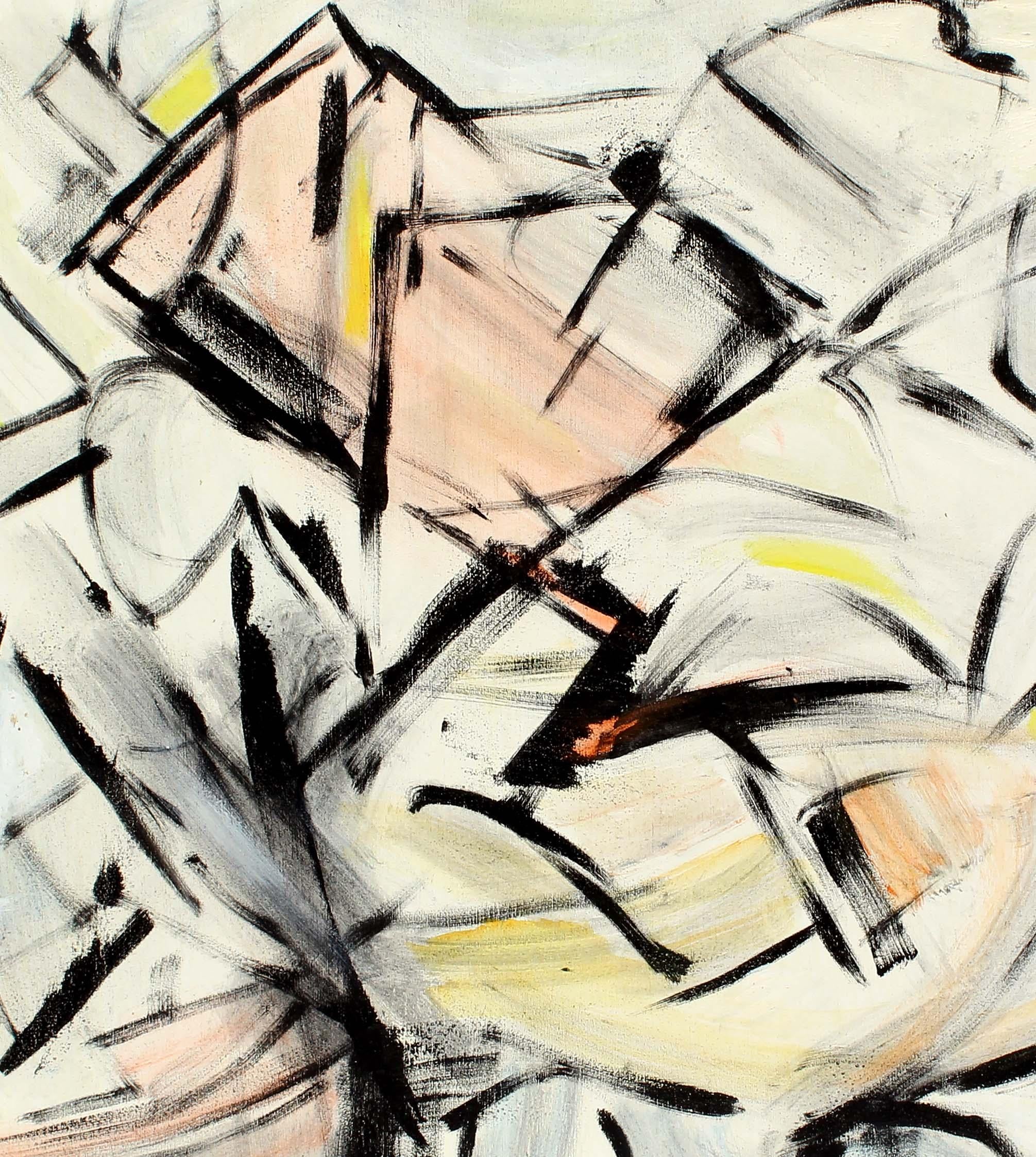 Pittura espressionista astratta americana Fine anni '60 Metà secolo Black White - Painting di Unknown