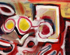 Pintura Expresionista Abstracta Americana Finales de los 60 Mediados de Siglo rojo Blanco limón