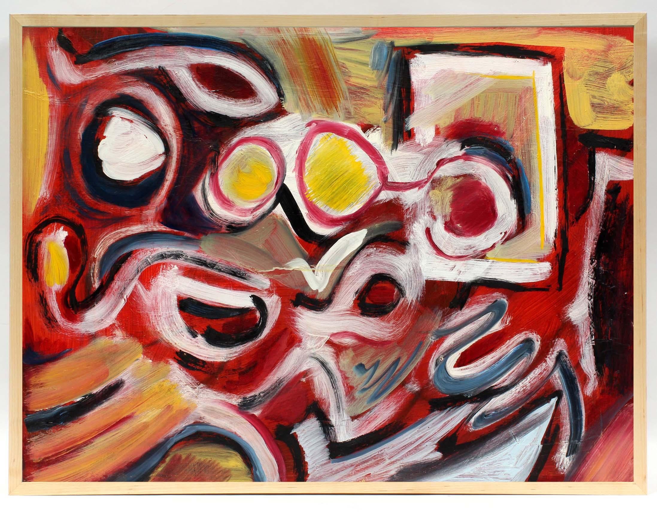 Abstract Painting di Unknown - Pittura espressionista astratta americana Fine anni '60 Metà secolo rosso Whiting