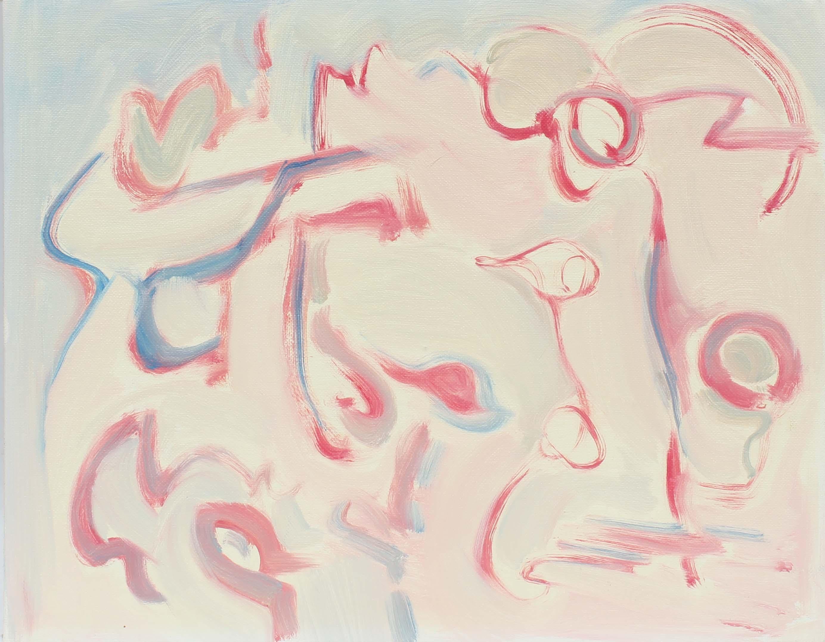 Pittura espressionista astratta americana Fine anni '70 Metà secolo Rosa Blu Bianco - Painting di Unknown