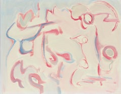 Abstract Expressionist Painting American Late 1970's Mid Century Pink Blue White