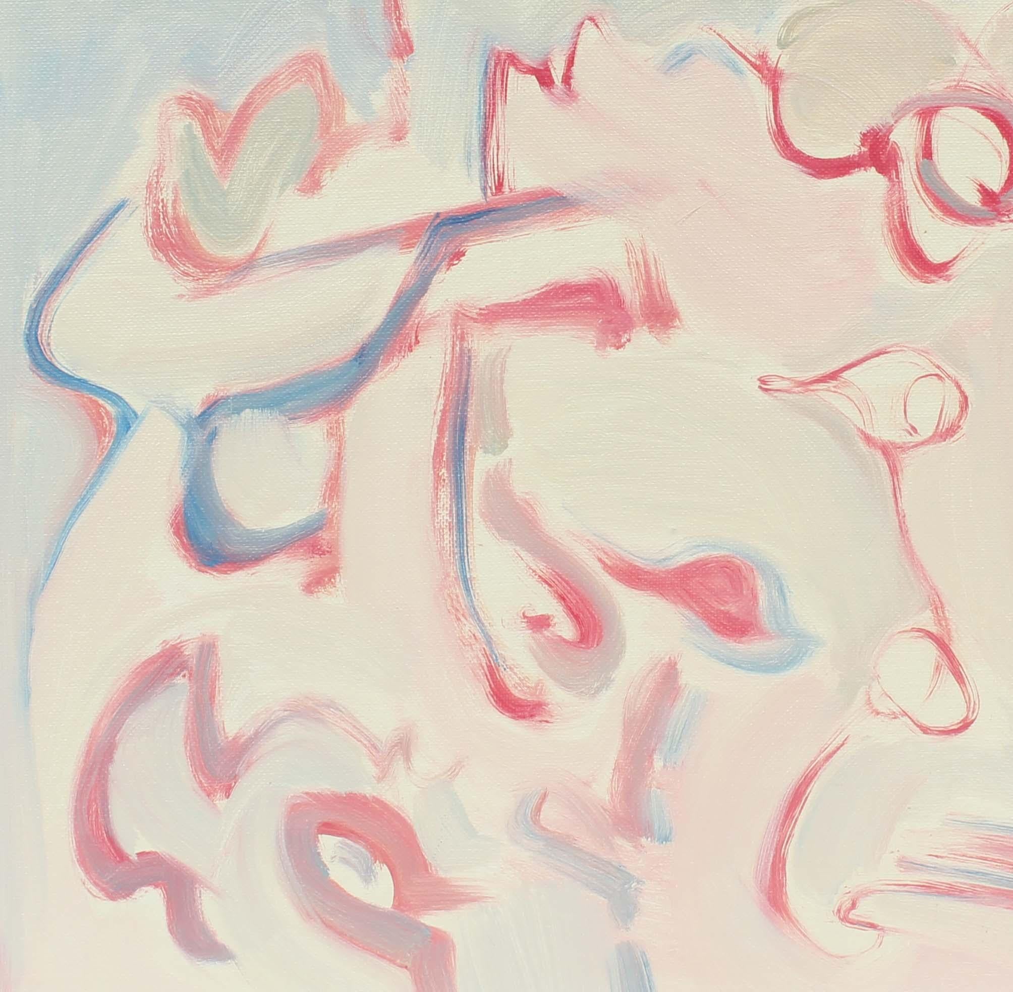 Pittura espressionista astratta americana della metà del secolo scorso su tavola d'artista.

Questa meravigliosa opera combina delicate sfumature di rosa e blu e viene presentata in una cornice contemporanea in legno naturale...

L'artista è
