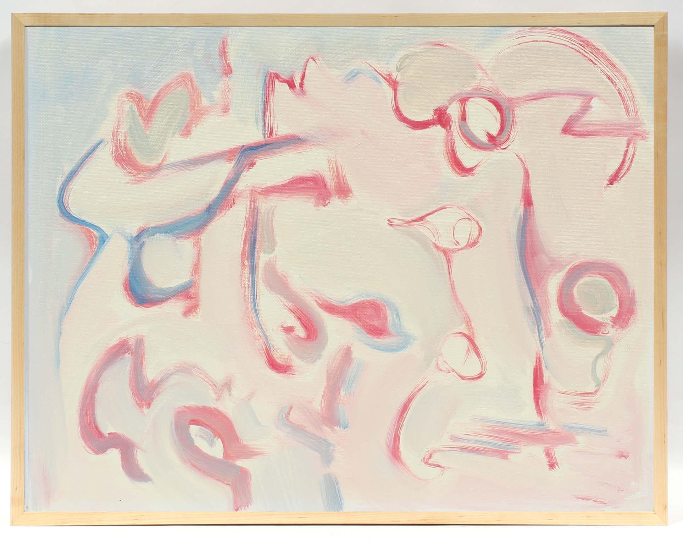 Abstract Painting di Unknown - Pittura espressionista astratta americana Fine anni '70 Metà secolo Rosa Blu Bianco