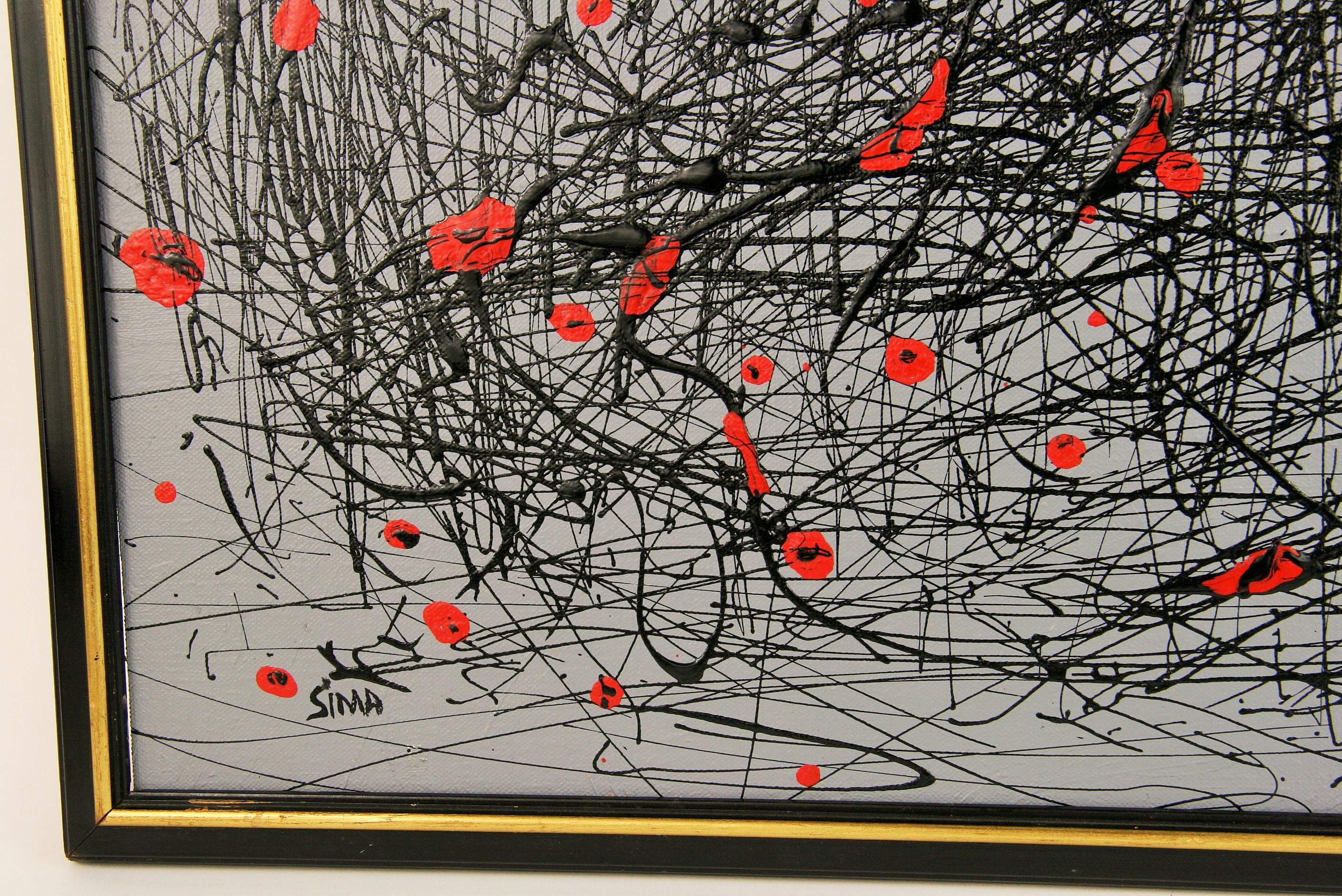 Abstract Expressionist Painting Black and Red - Gray Abstract Painting by Unknown
