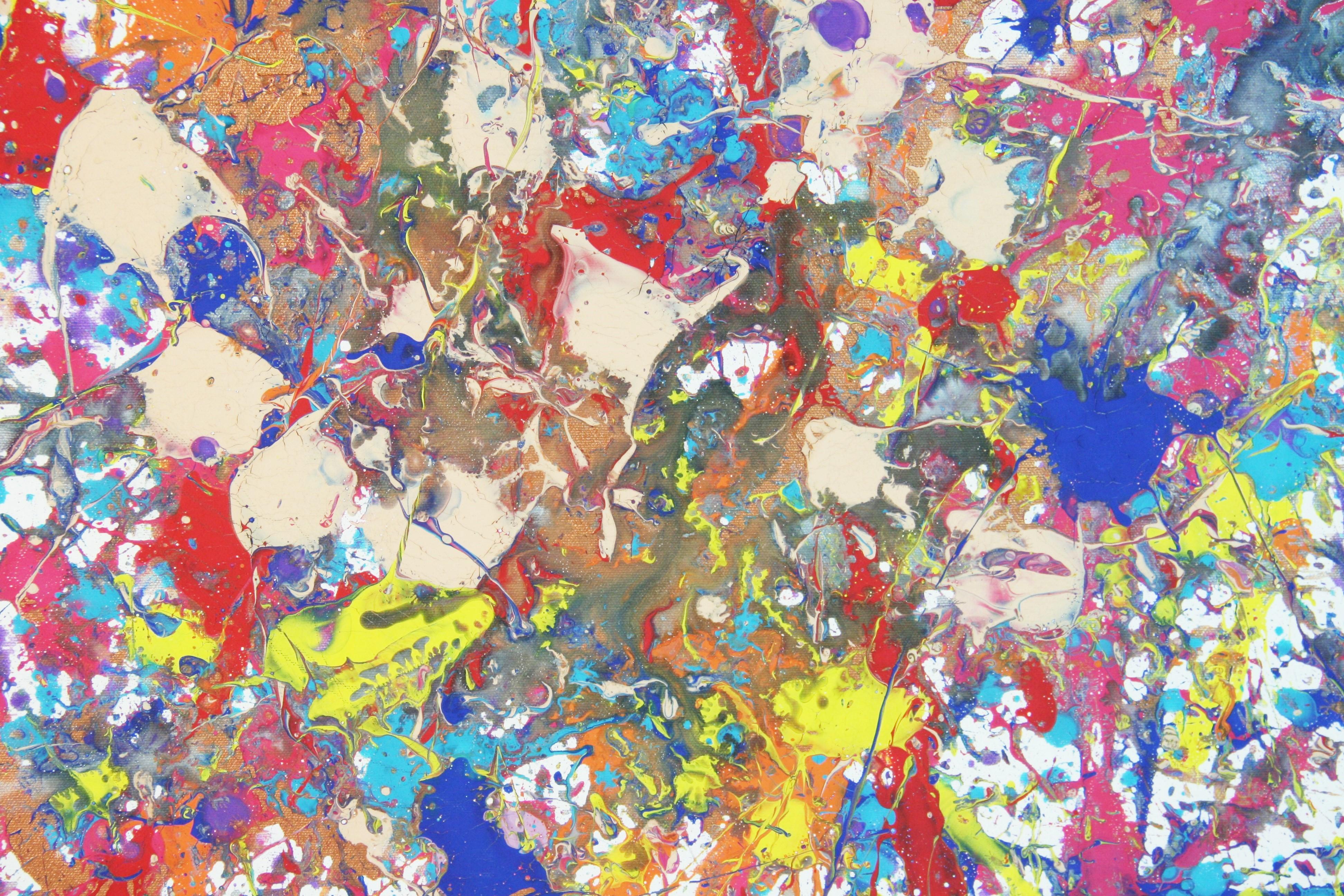 Abstract Expressionist Red and Blue Oil After Jackson Pollock For Sale 3