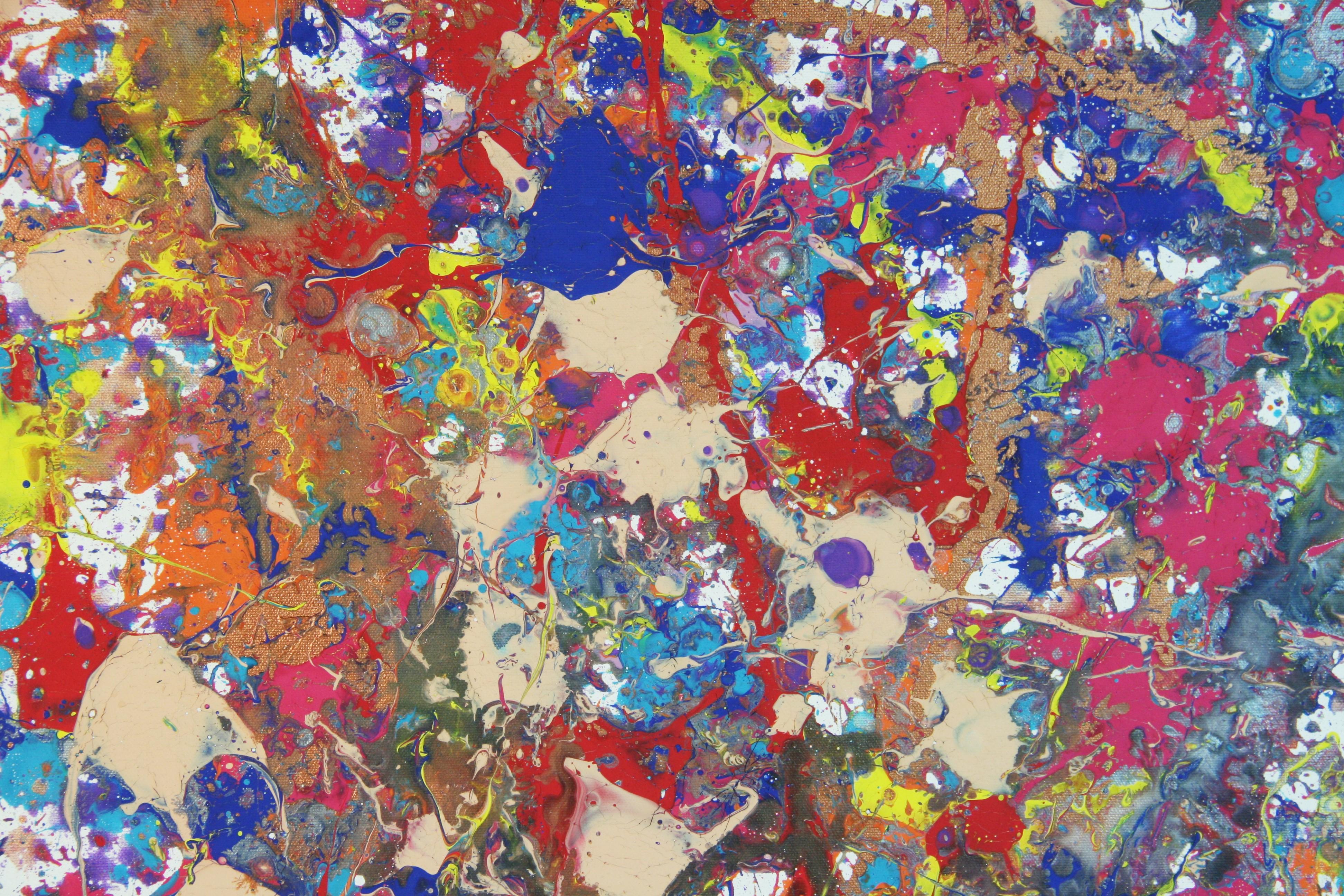 Abstract Expressionist Red and Blue Oil After Jackson Pollock For Sale 4