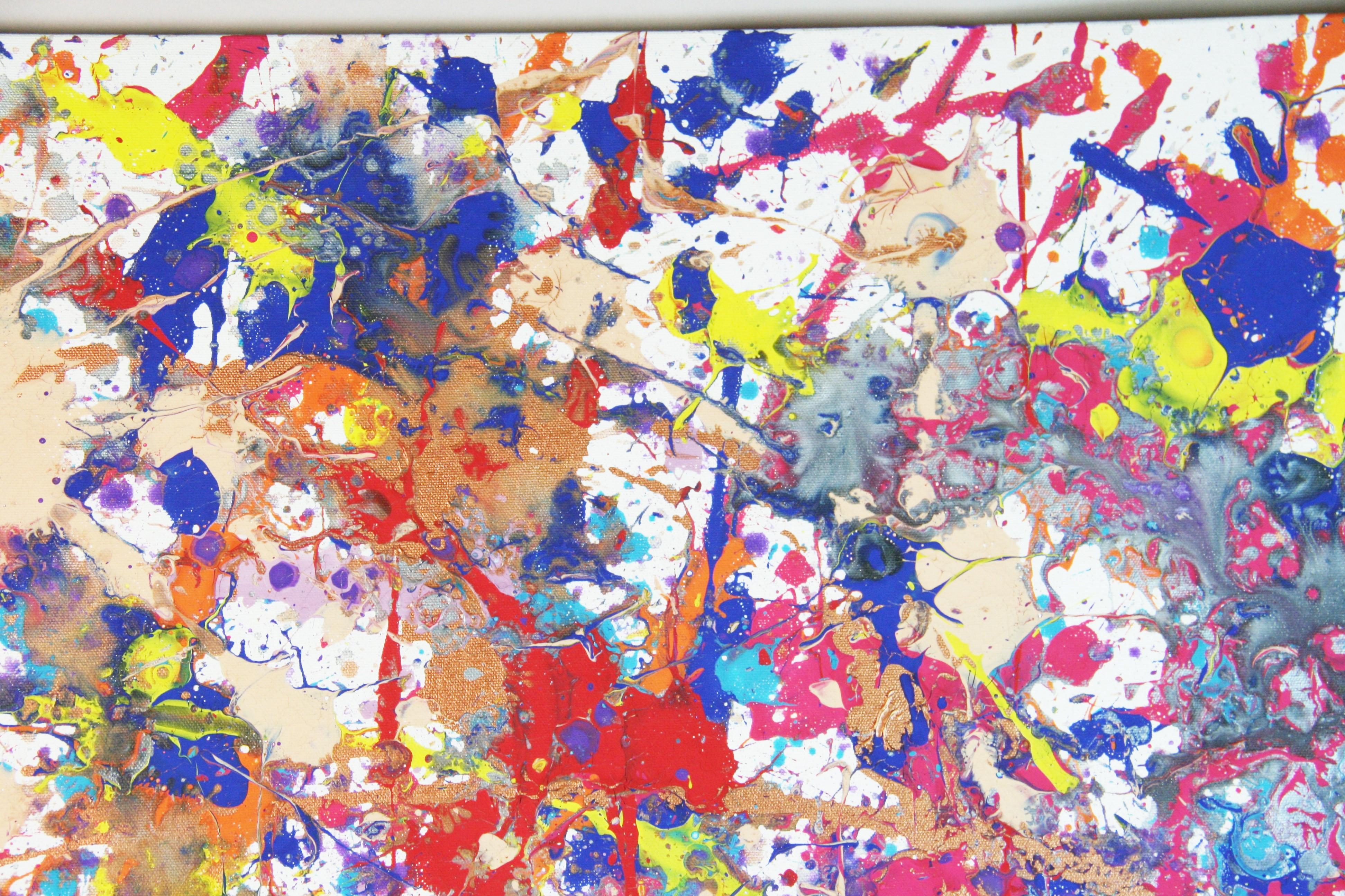 Abstract Expressionist Red and Blue Oil After Jackson Pollock For Sale 5
