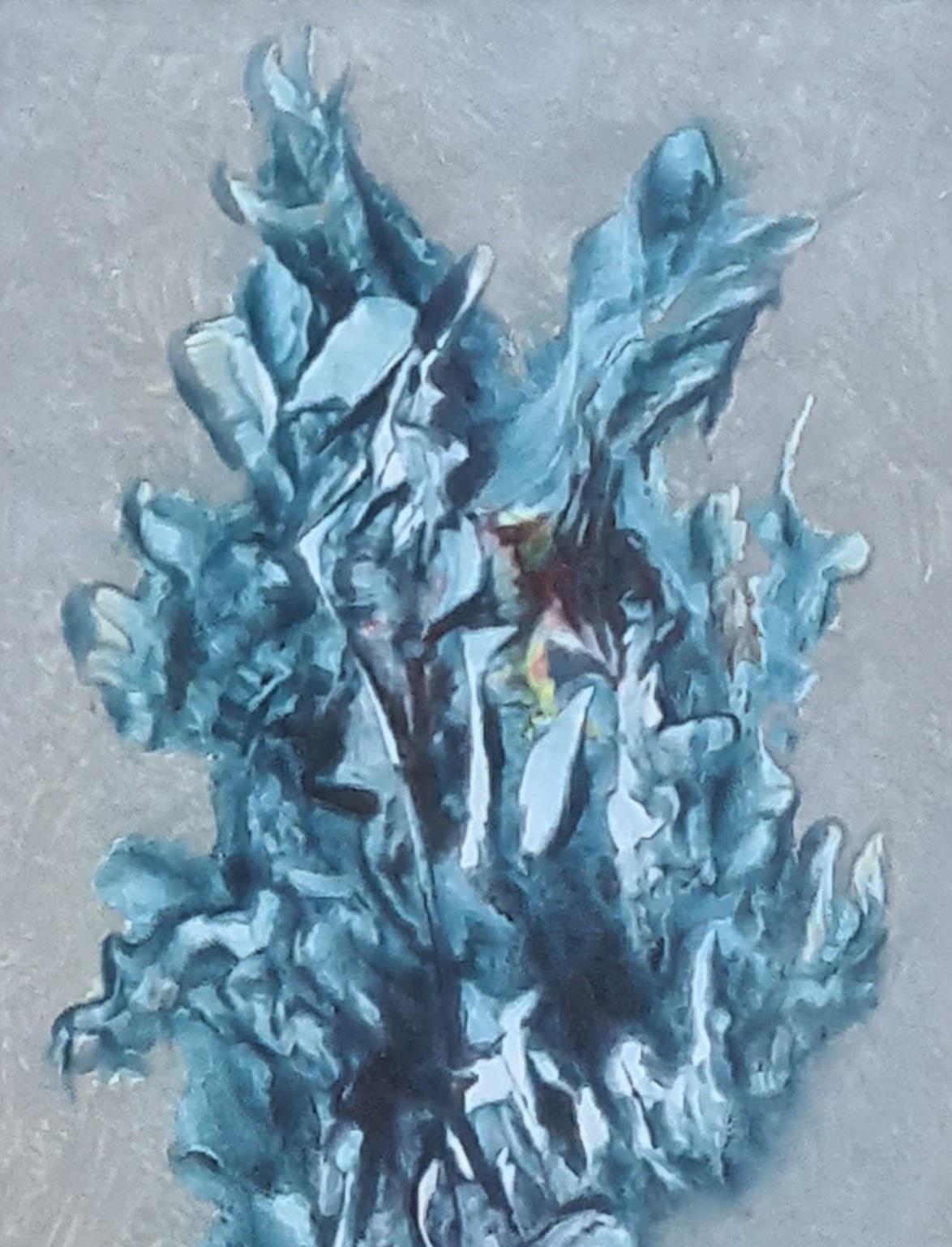 1960s Abstract Expressionist composition in blue. The painting is signed bottom right, 'Cowans' but as yet undeciphered. Presented in a fine gilt wood frame, with a silk fabric mount under glass. It is possible the work is dated bottom left.

A
