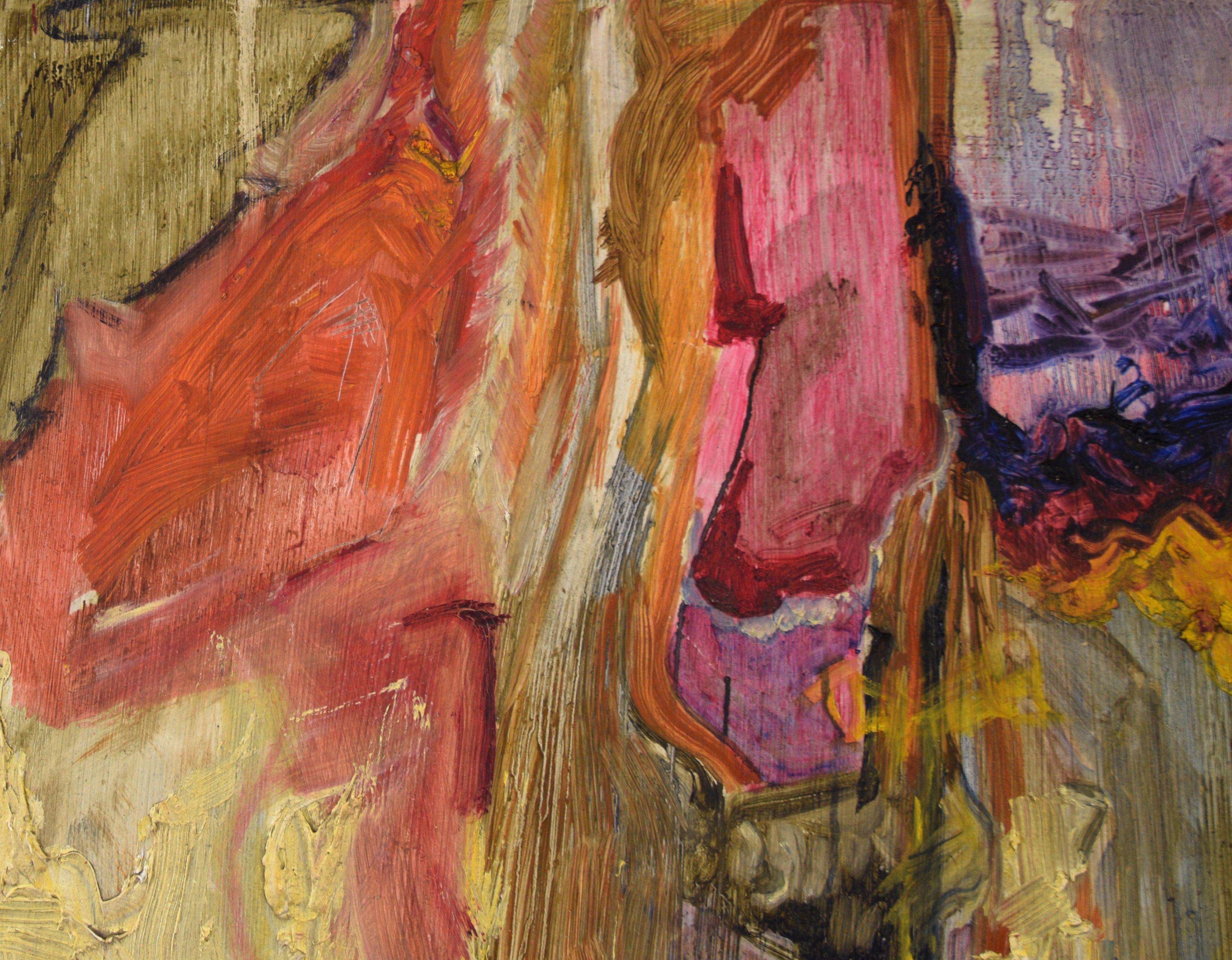 Abstract Figurative Composition in Oil on Board - Painting by Unknown