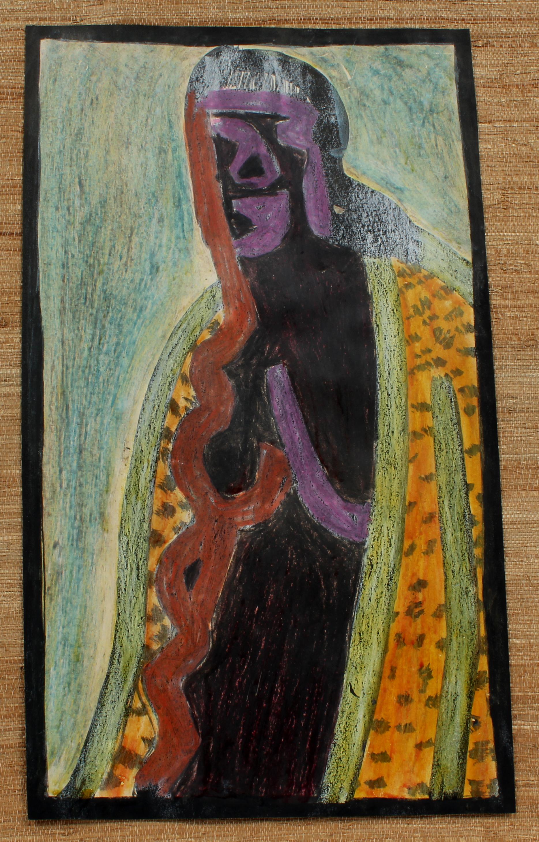 Abstract figurative painting on board. Carl Bredemier label on the reverse. Framed. Oil on board