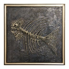 Abstract Fish Bones Sculptural Textured Mixed Media Painting